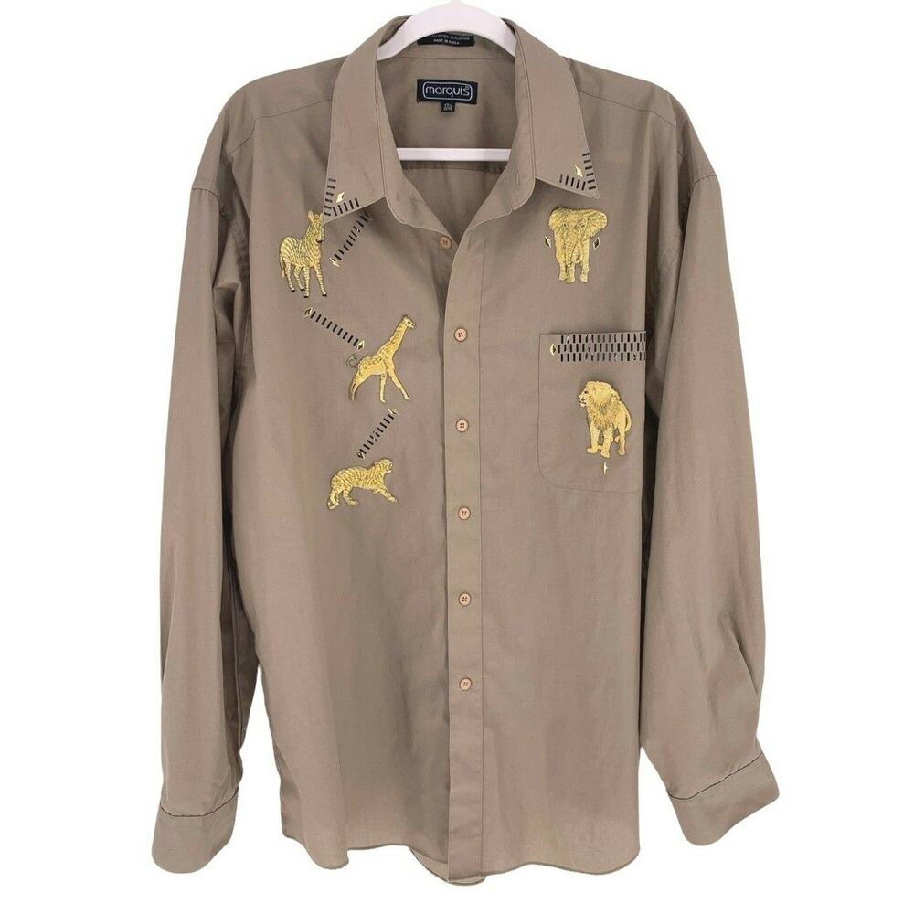 MARQUIS Safari Animals Applique Embroidered Bling Shirt XL
